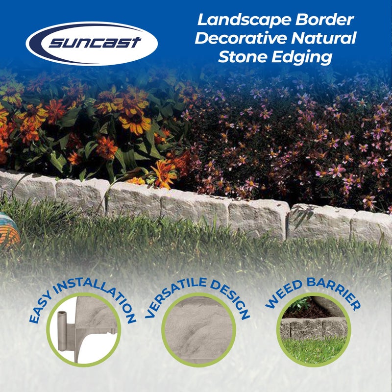 Suncast Interlocking Border Edging - Stone -Like Poly Construction for Garden, Lawn, and Landscape Edging - Water Resistant Border for Containing Trees, Flower Beds and Walkways - Light Taupe -Gray - Image 2